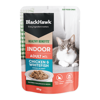 Black Hawk Healthy Benefits Indoor Wet Cat Food Chicken & Fish in Gravy 12 x 85g product photo