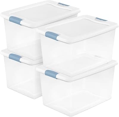 Sterilite 60 Qt. Hinge Lid Storage Box Plastic Flat Gray product photo