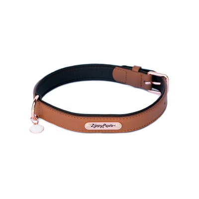 ZIPPYPAWS Leather Dog Collar Brown Large product photo