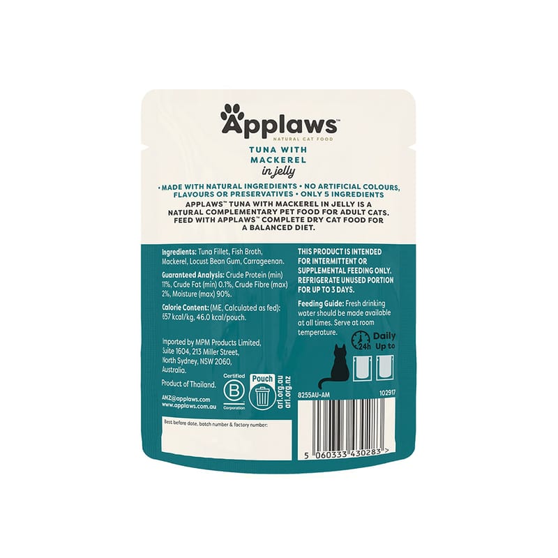 Applaws Tuna and Mackerel Cat Food Jelly Pouches professional product photo ready to upload to shopify