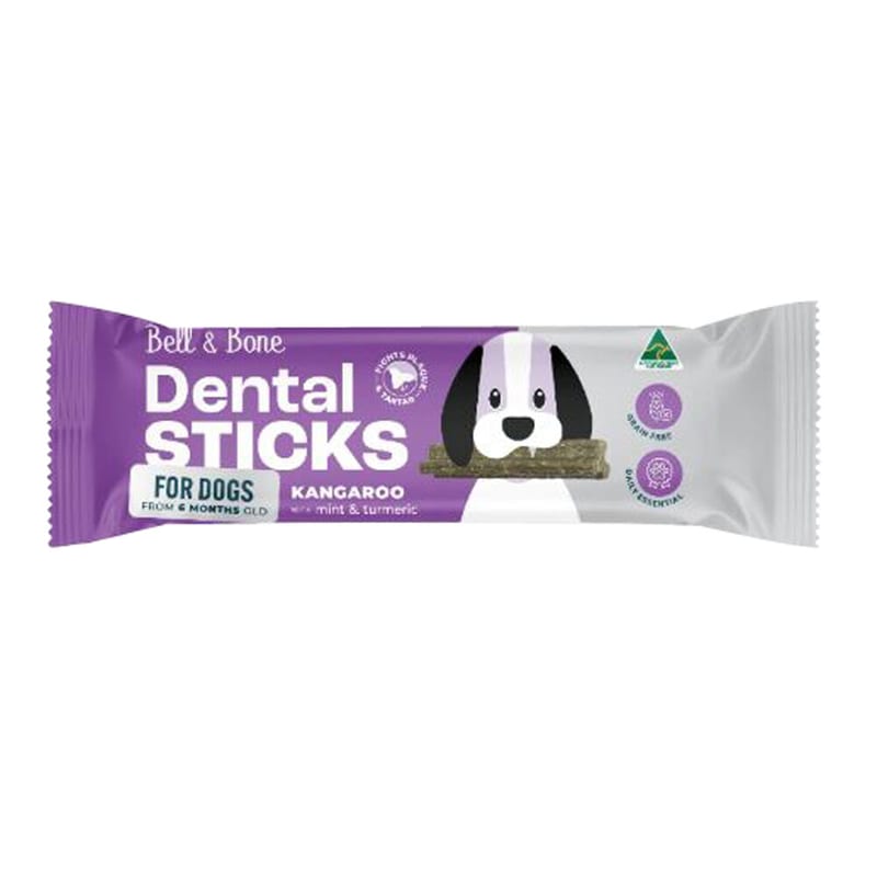 Bell & Bone Dog Dental Sticks Kangaroo Mint & Turmeric professional product photo ready to upload to shopify