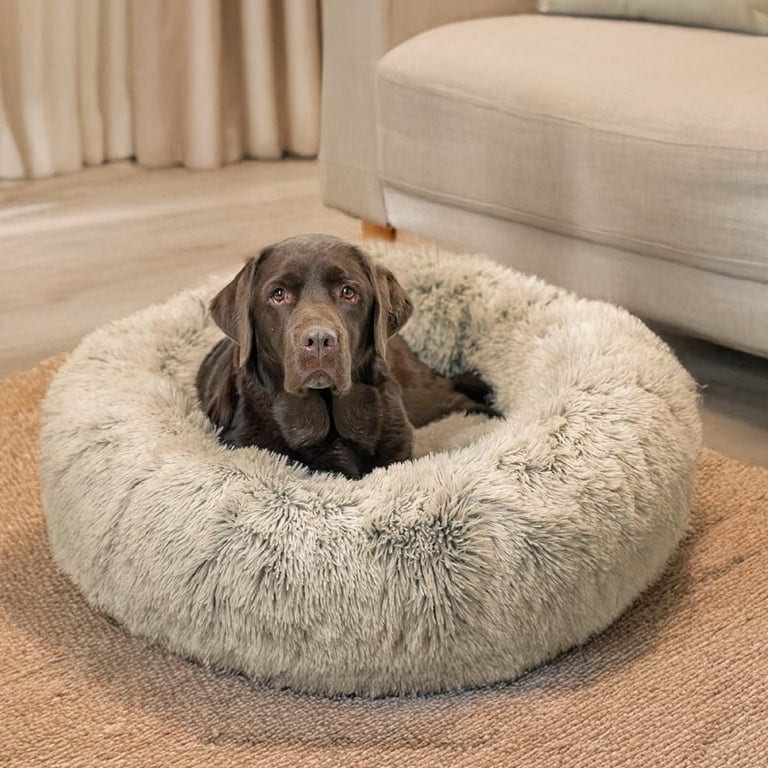 Best Friends by Sheri Donut Shag Dog Bed Taupe 36" x 36" professional product photo ready to upload to shopify