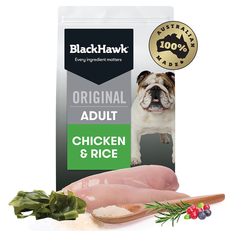Black Hawk Adult Dry Dog Food Chicken & Rice professional product photo ready to upload to shopify