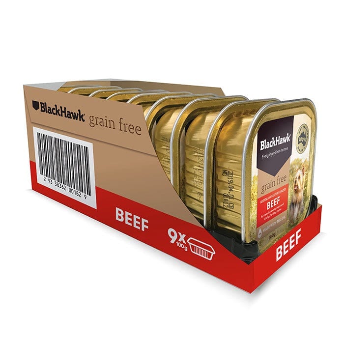 Black Hawk Grain Free Adult Beef Wet Dog Food 100g professional product photo ready to upload to shopify