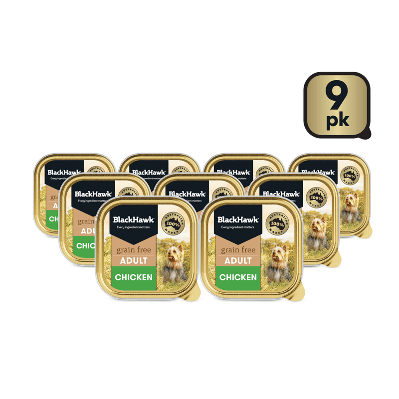Black Hawk Grain Free Adult Wet Dog Food Chicken 9 x 100g professional product photo ready to upload to shopify