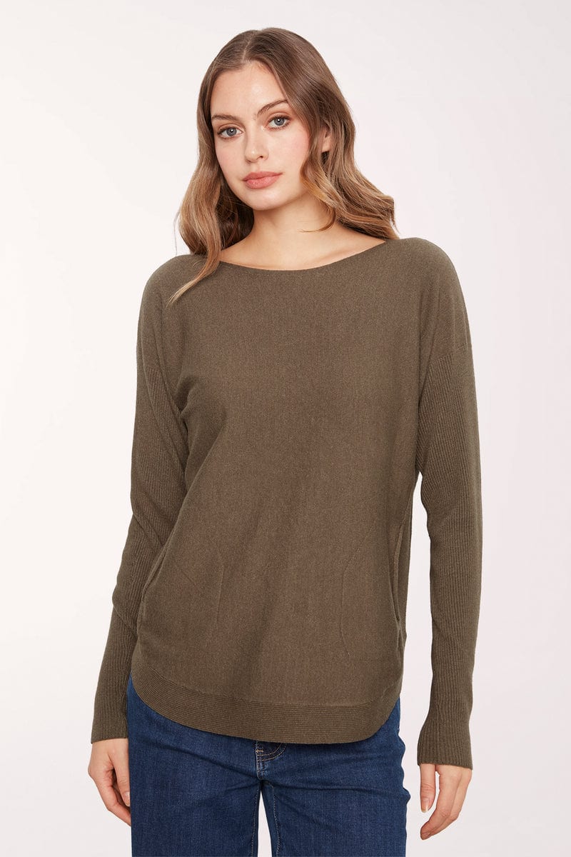 Charlie B Rounded Hem Boat Neck Sweater professional product photo ready to upload to shopify