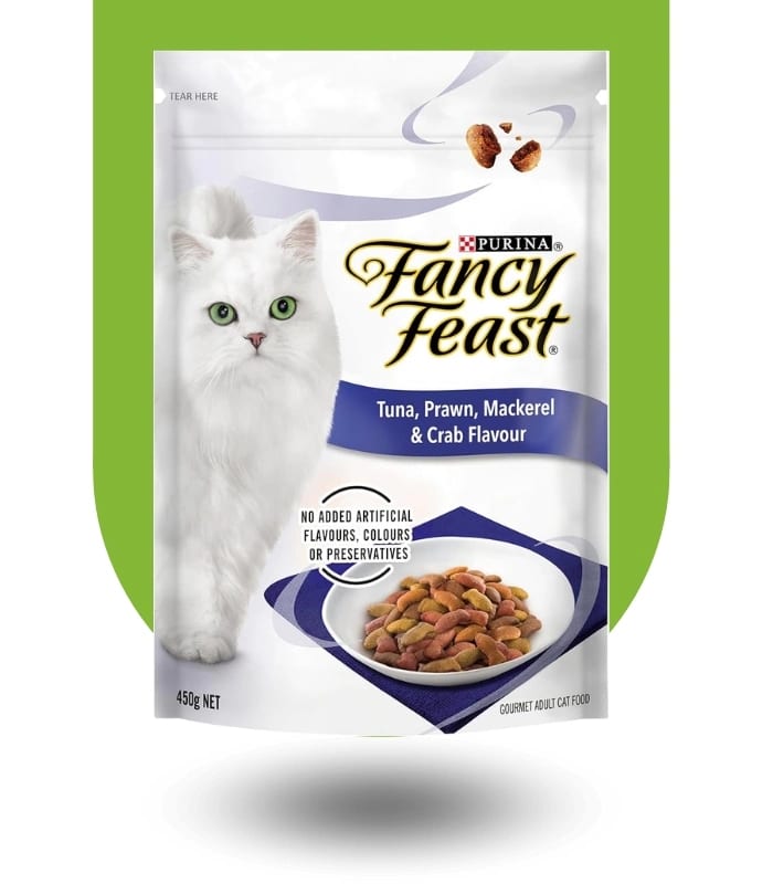 Fancy Feast Dry Tuna Prawn Mackerel & Crab Flavour Cat Food professional product photo ready to upload to shopify