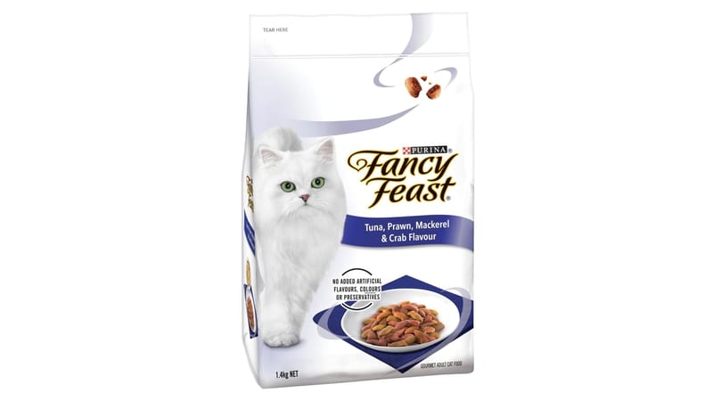 Fancy Feast Dry Tuna Prawn Mackerel & Crab Flavour Cat Food professional product photo ready to upload to shopify