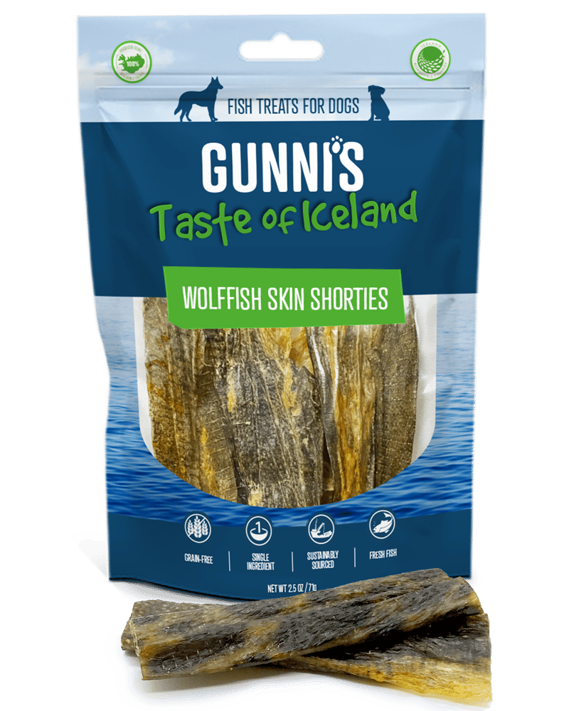GUNNI'S DOG WOLFFISH SKIN SHORTIES 2.5OZ professional product photo ready to upload to shopify