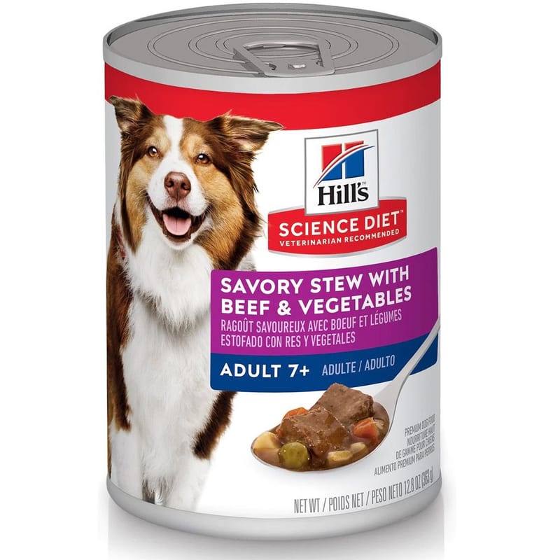 Hill's Science Diet Dog Adult 7+ Savory Stew Beef Veg Wet Food professional product photo ready to upload to shopify