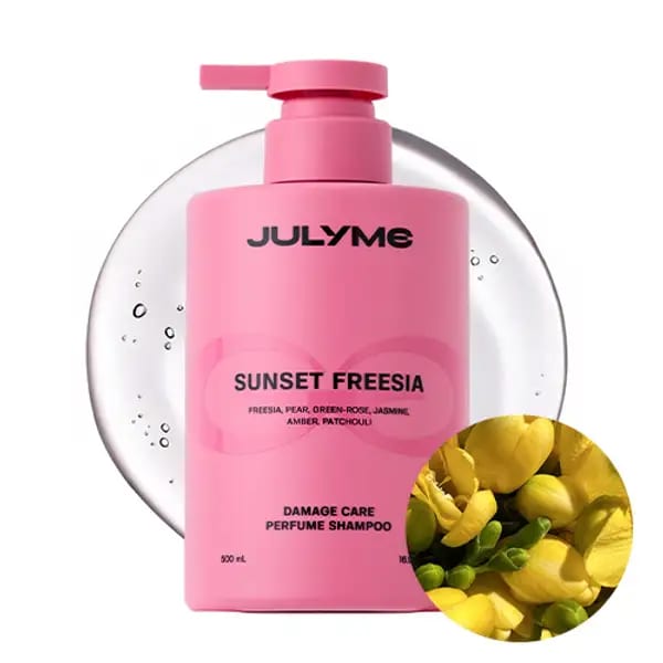 JULYME DAMAGE CARE PERFUME SHAMPOO SUNSET FREESIA 500ml professional product photo ready to upload to shopify