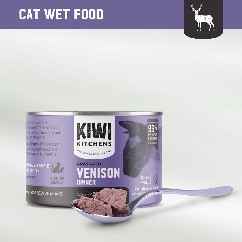 Kiwi Kitchens Cat Venison Dinner 170g professional product photo ready to upload to shopify