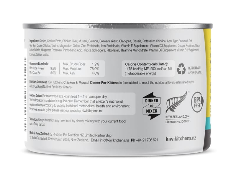 Kiwi Kitchens Kitten Chicken & Mussel 170g professional product photo ready to upload to shopify