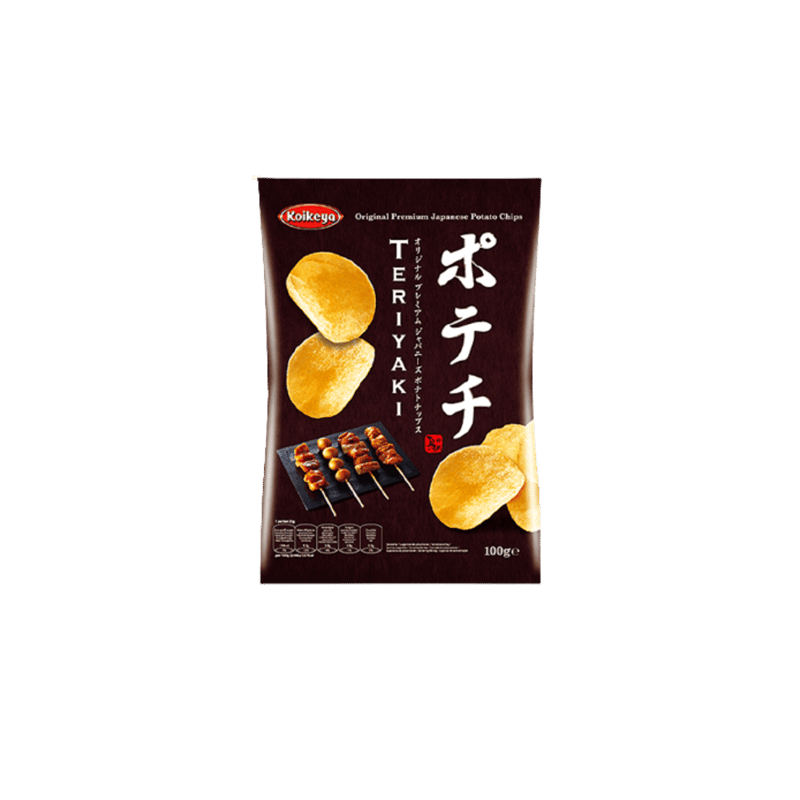 Koikeya Potato Crisps Teriyaki 100g professional product photo ready to upload to shopify