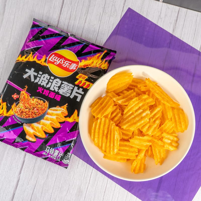Lay's Potato Chips Spicy Turkey Noodle professional product photo ready to upload to shopify