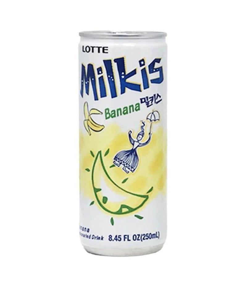 Lotte Milkis Cream Soda Banana Flavour 250ml professional product photo ready to upload to shopify