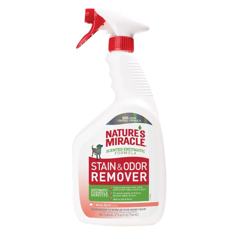 Nature's Miracle Dog Stain & Odor Remover Melon Burst Spray 32 oz professional product photo ready to upload to shopify