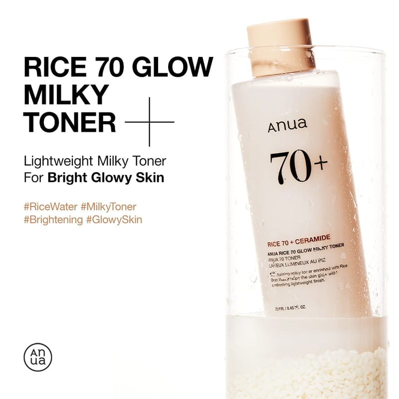 RICE 70 GLOW MILKY TONER 250ml professional product photo ready to upload to shopify