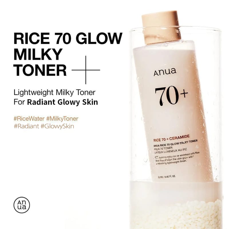 RICE 70 GLOW MILKY TONER 250ml professional product photo ready to upload to shopify