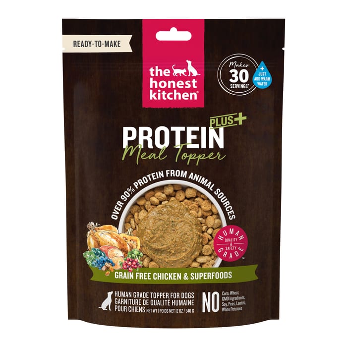 THE HONEST KITCHEN Dog Grain Free Chicken & Superfoods Protein Plus Meal Topper professional product photo ready to upload to shopify