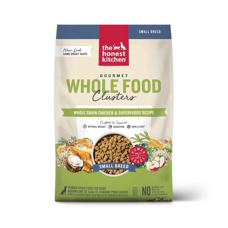 THE HONEST KITCHEN Whole Grain Chicken Whole Food Clusters Kibble for Small Breed professional product photo ready to upload to shopify