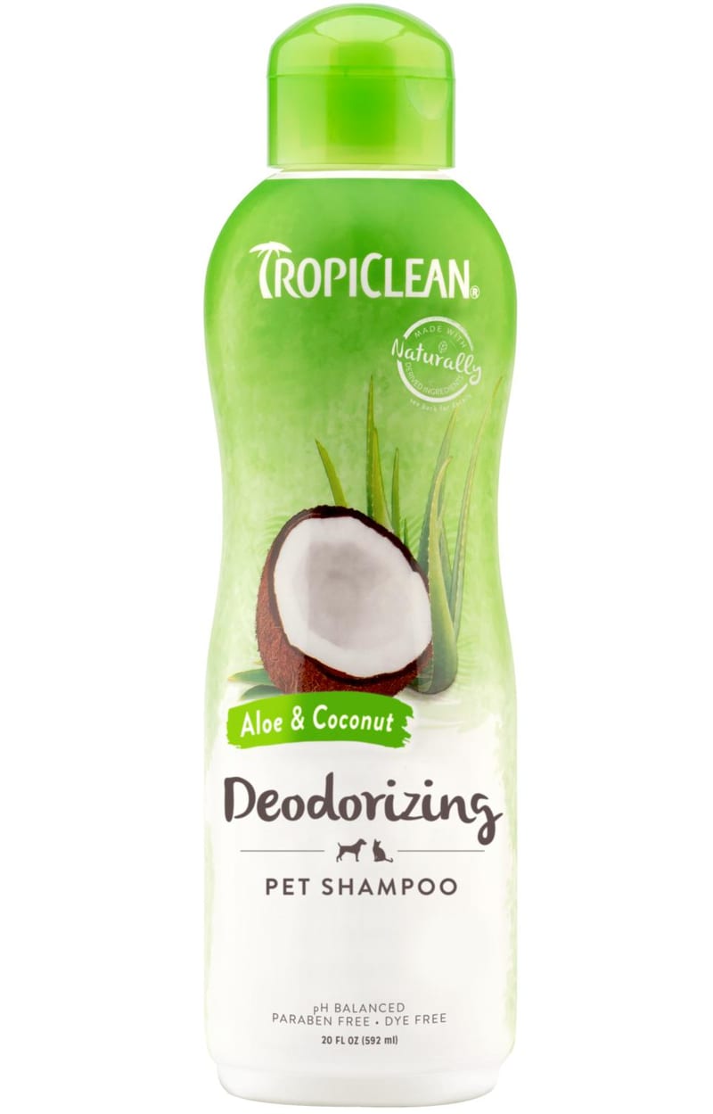 TROPICLEAN Dog & Cat Aloe Coconut Deodorizing Pet Shampoo 20 oz professional product photo ready to upload to shopify