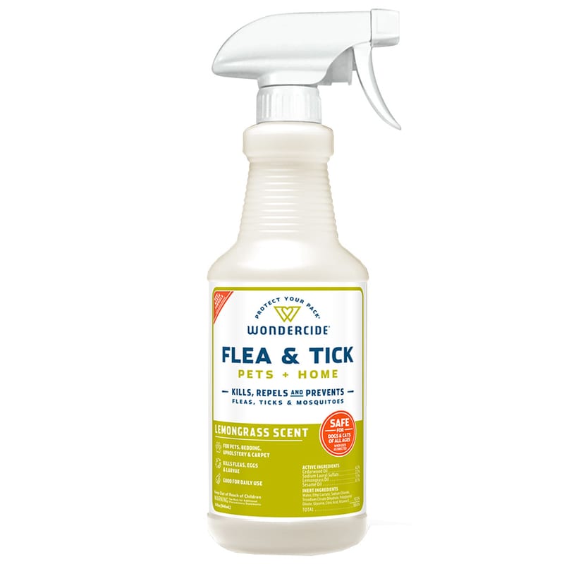 WONDERCIDE Dog & Cat Lemongrass Flea & Tick Spray For Pets & Home With Natural Essential Oils 16 oz professional product photo ready to upload to shopify