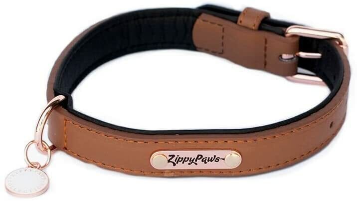 ZIPPYPAWS Leather Dog Collar Brown Large professional product photo ready to upload to shopify